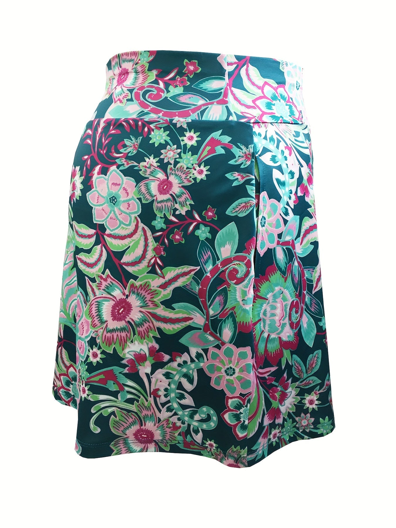 Floral Print Plus Size Sports Skirt With Pockets