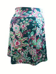 Floral Print Plus Size Sports Skirt With Pockets