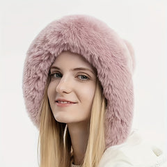 Winter Warm Hat W/ Earflap & Balls Knitted Hat, Fluffy Hats For Women