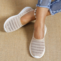 Women's Mesh Panel Flat Sneakers Breathable Solid Slip On Low Shoes