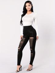 High Waist Ripped Skinny Leggings Casual Stretchy Legging