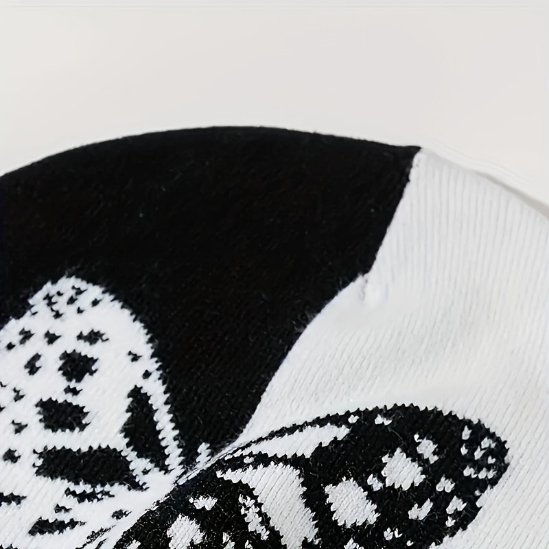 Y2K Jacquard Butterfly Beanie Knitted Hat Cap for Warmth