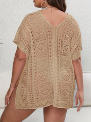 Sexy Cover Up Women's Plus Solid Hollow Out Batwing Sleeve V Neck Sp