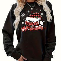 Christmas Print Sweatshirt Crew Neck Long Sleeve Casual Women's Clothing