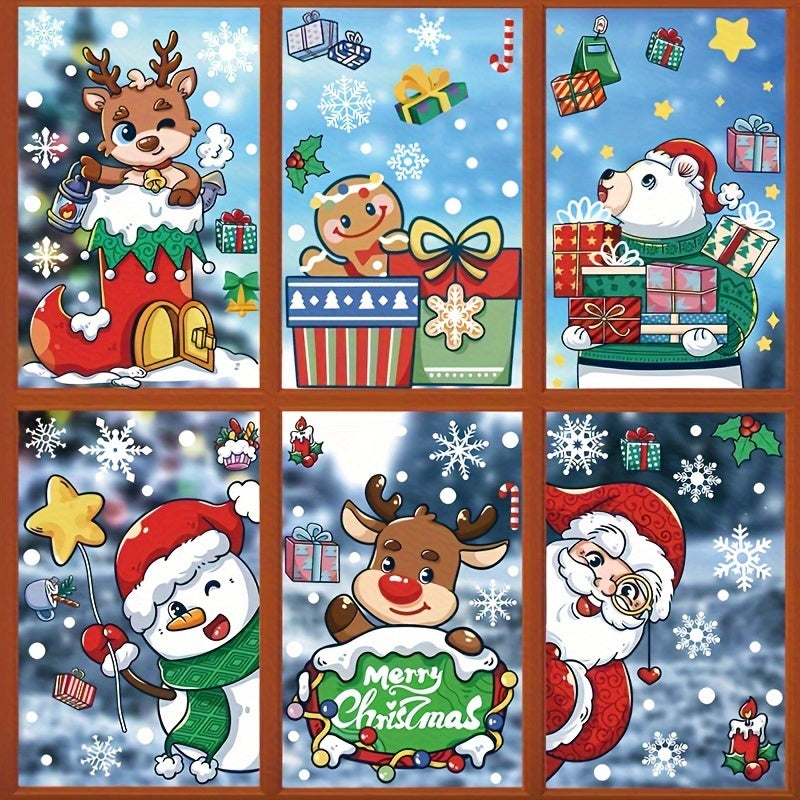 6pcs Christmas Window Sticker Dwarfs Snowflake Wall Stickers
