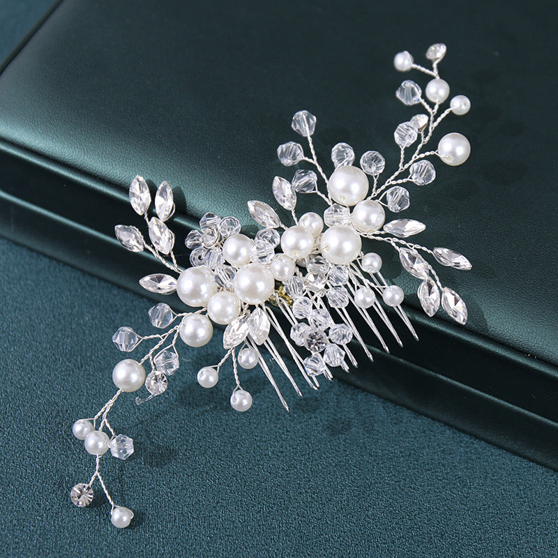 Faux Pearl & Rhinestone Wedding Silvery Hair Comb Bridal Hair Barrette