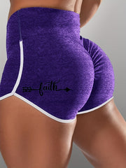 Letter Print High Waist Bodycon Shorts Yoga Sports Fitness Elastic
