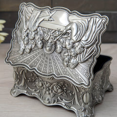 Vintage Jewelry Box Antique Silvery Trinket Box Rectangular Treasure Chest