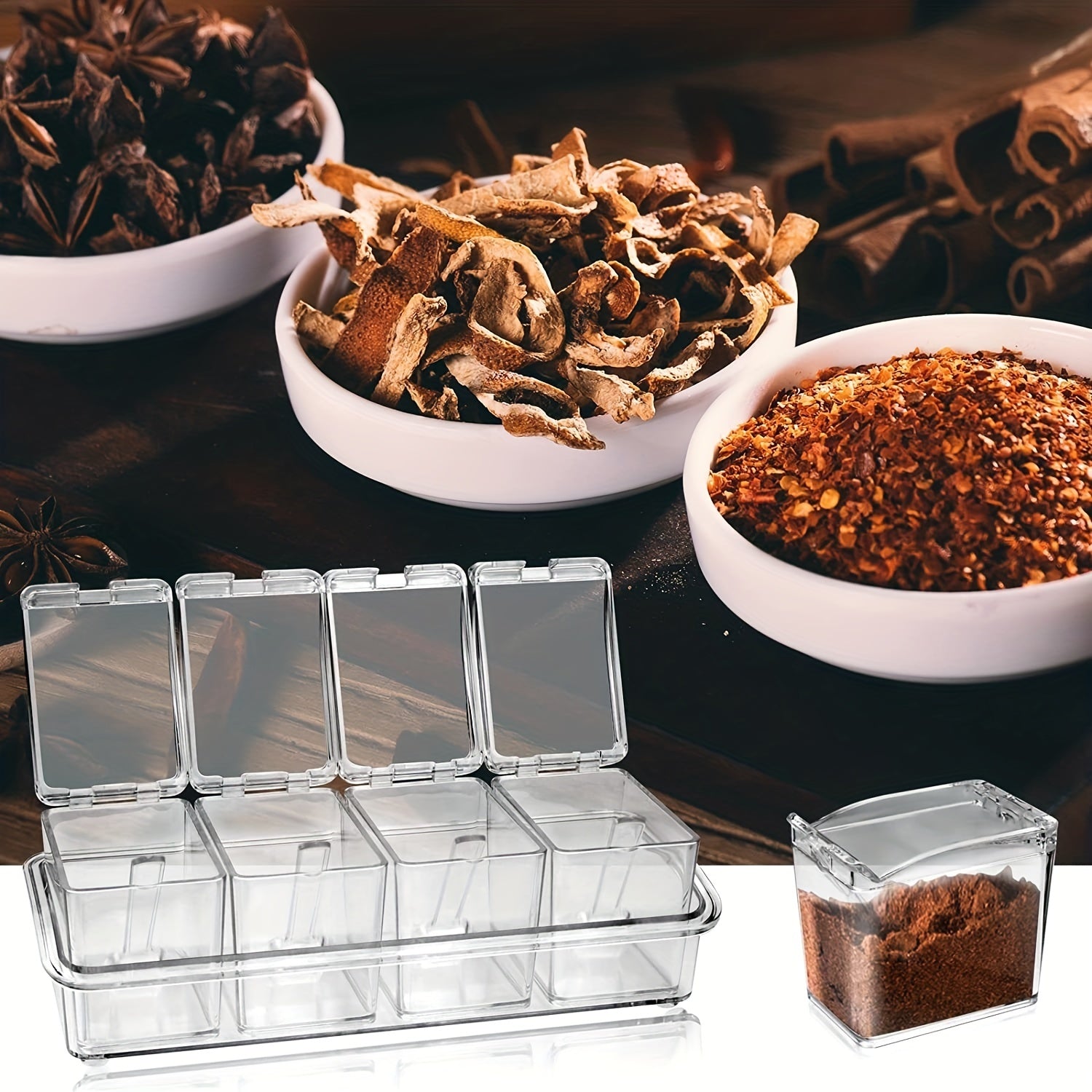 Clear Seasoning Rack Spice Box Container with Spoon