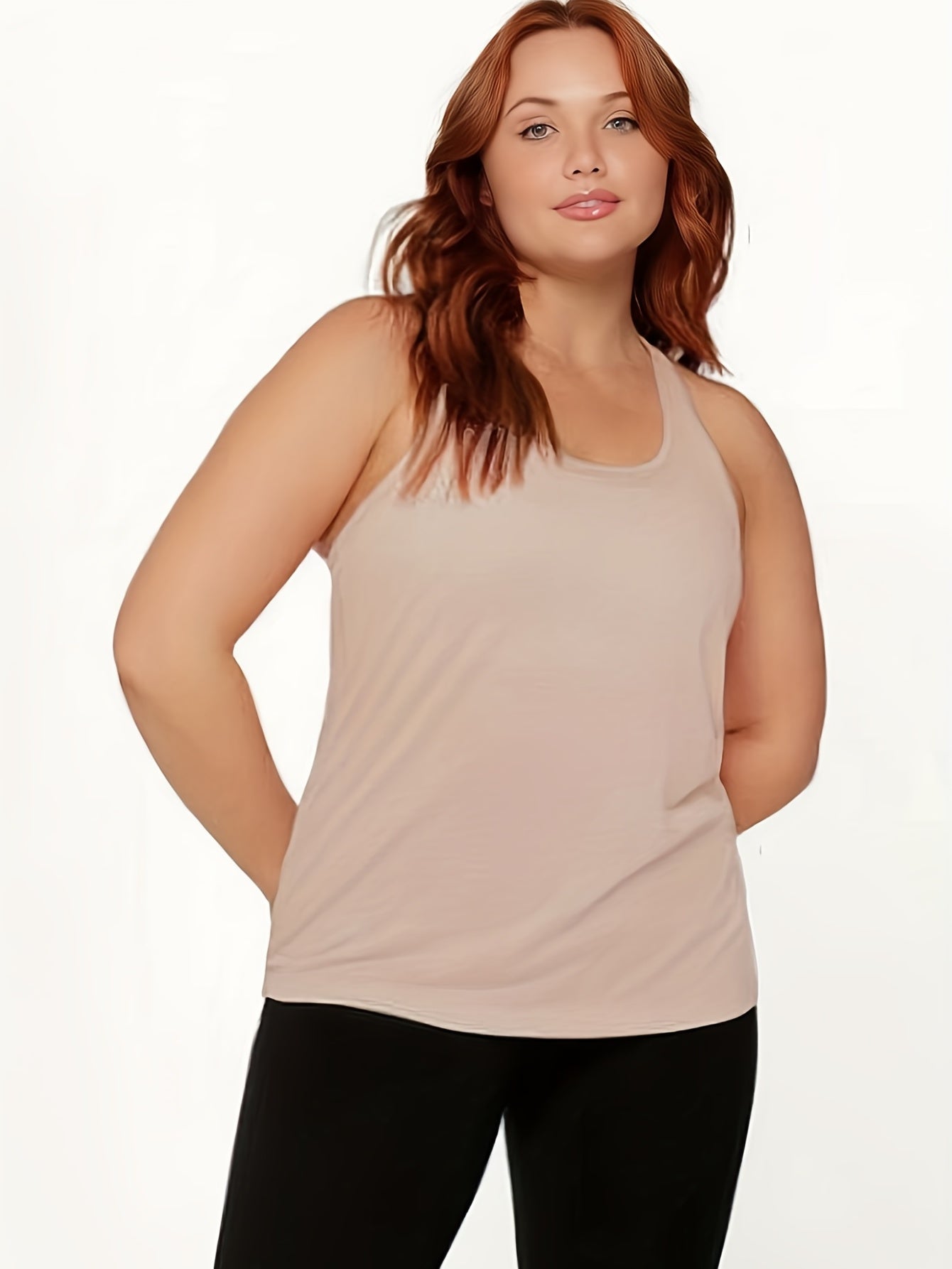 Plus Size Women's Solid Round Neck Stretch Tank Top