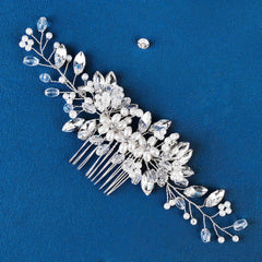 Faux Pearl Flower & Rhinestone Hair Comb Wedding Headwear
