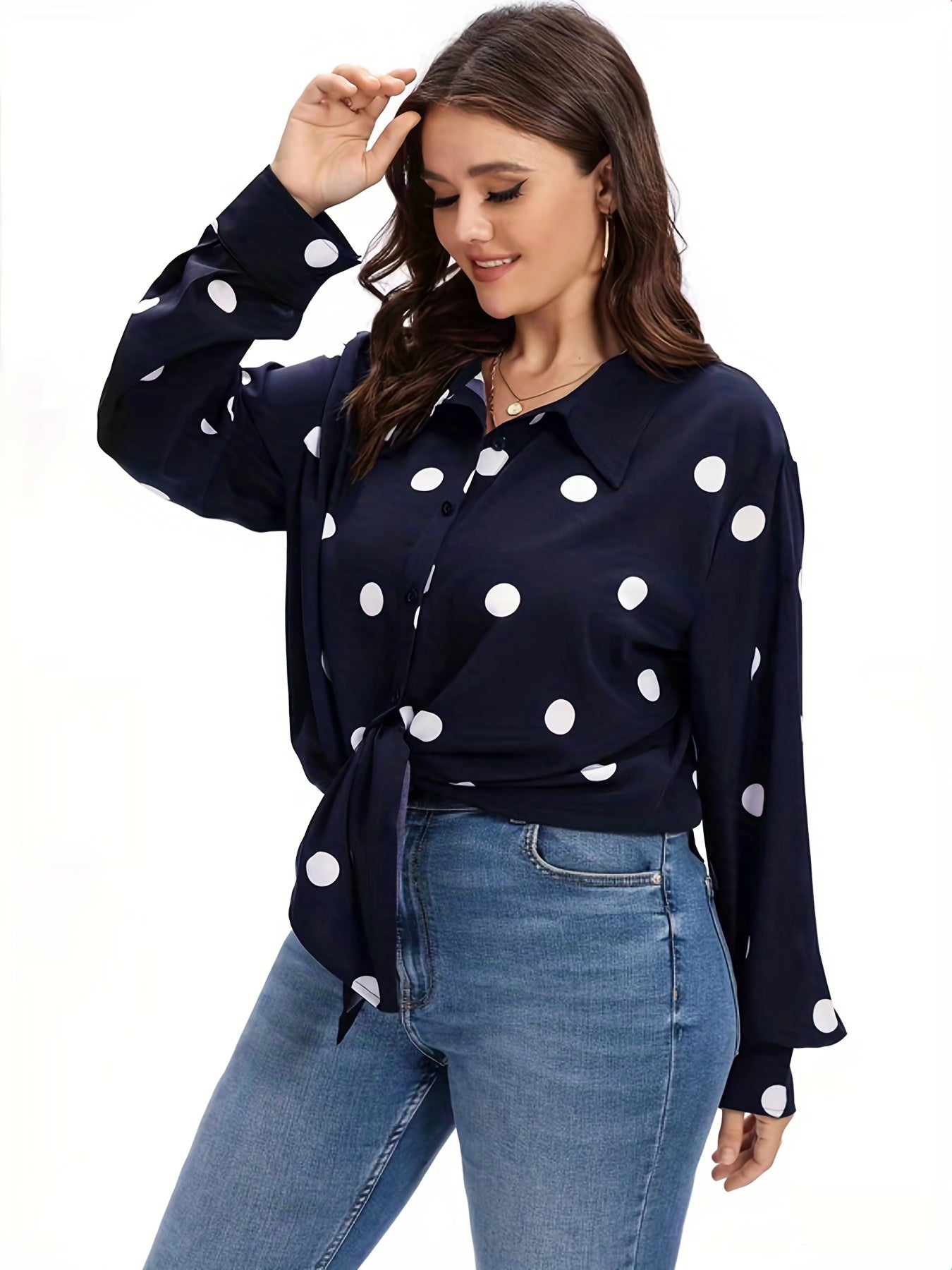 Casual Polka Dot Lantern Sleeve Blouse
