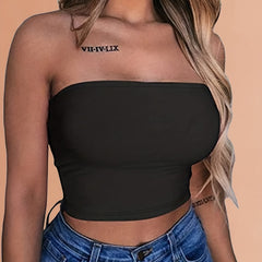 Off Shoulder Solid Tube Top Sexy Cropped Summer Sleeveless Top