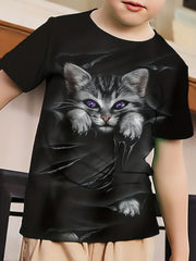 Cute Cat 3D Pattern T-Shirt for Kids
