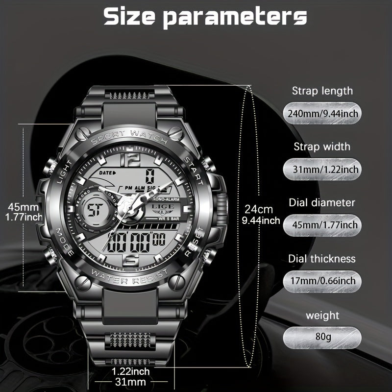 LIGE Boy's Digital Military Watch 50m Waterproof LED Quartz Student Sport Watch