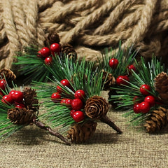 10 Christmas Mini Pine Needles Tree Decorations Simulated Flowers