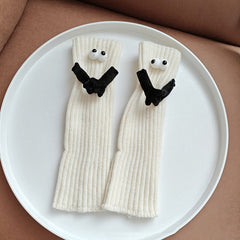 Cartoon Eyes Hand In Hand Leg Warmers Knee High Socks Women's Stockings