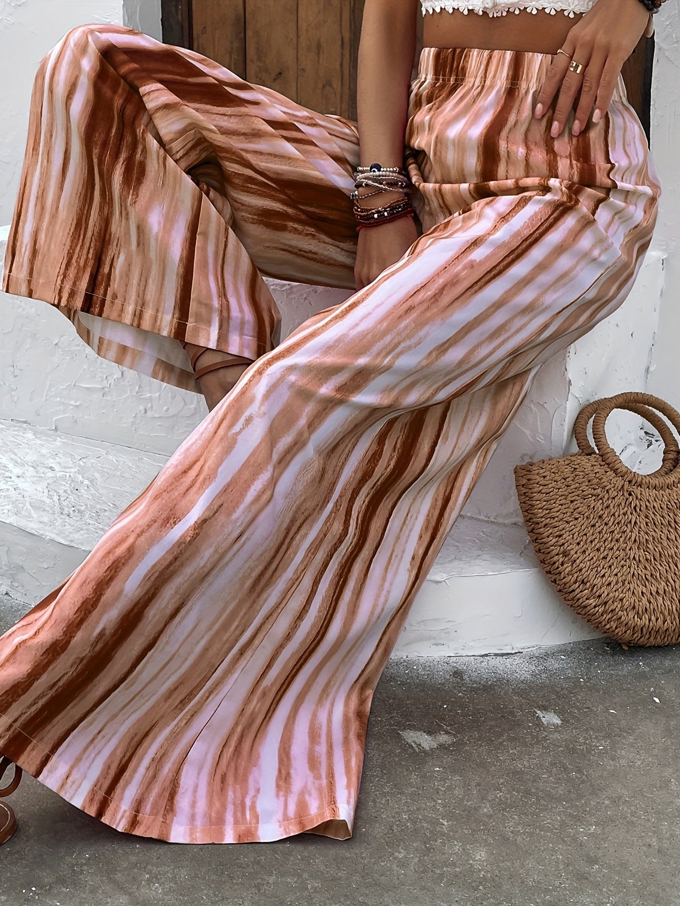 Striped Wide Leg Pants Casual Loose Pants for Spring & Summer Women