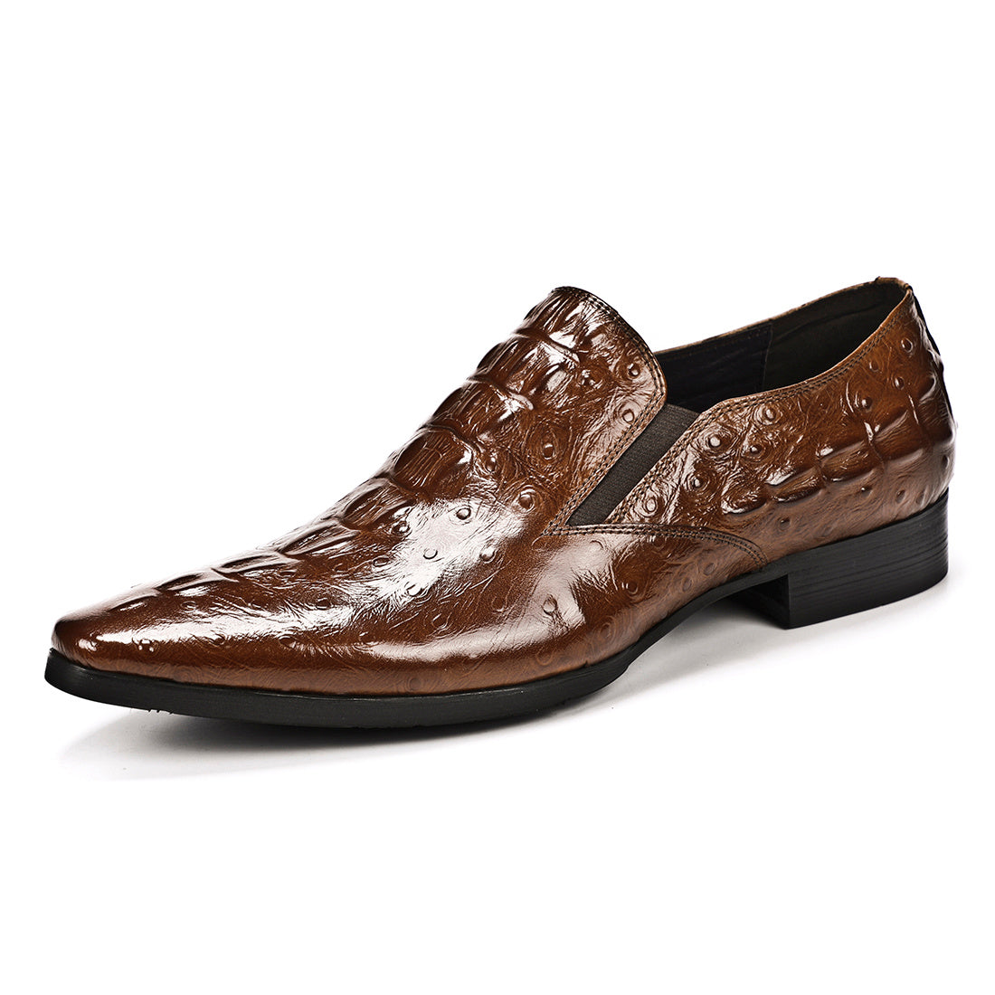FARWARWO Light Brown Leather Oxford Shoes Crocodile Printed Formal Dress