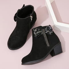 Girls' Rhinestone Bowknot Boots with Zipper