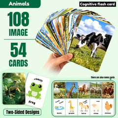 Animals Flashcards Real Photos & Cartoon Double Sided Baby Learning Cards