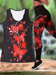 Butterfly Print Casual 2pc Set Tank Top & Slim Pants