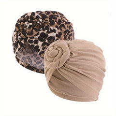 2pcs Set Ladies Turban Bonnet Leopard Inner Hijab Caps Casual Hijab Hat