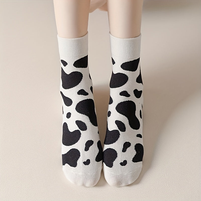 5 Pairs Cow Spots Print Socks Women's Stockings