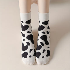 5 Pairs Cow Spots Print Socks Women's Stockings