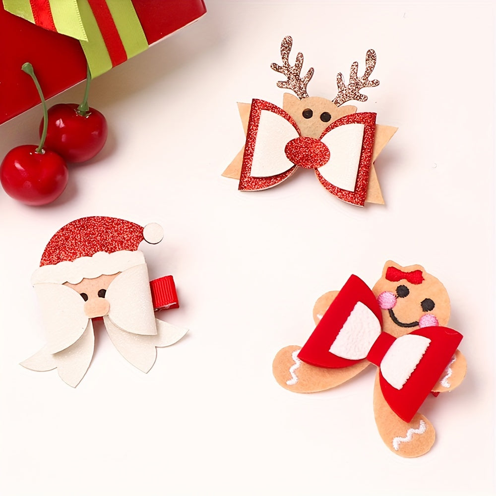 Girls Christmas Bow Hairpin Santa Claus Elk Hairclip Kids Children Accessories