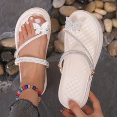 Platform Slide Sandals Butterfly Rhinestone Slip On Shoes Beach Slides