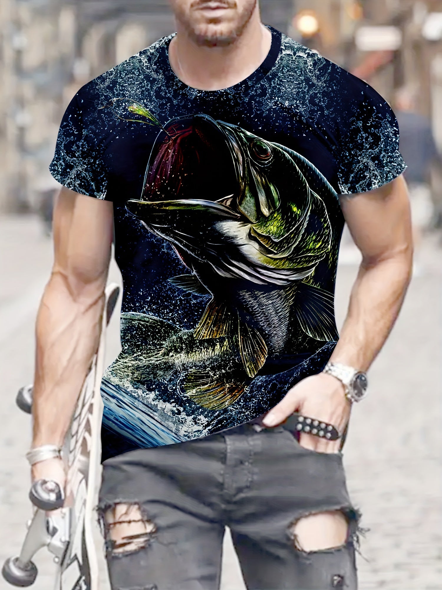 Fish 3D Pattern Print Men's Short Sleeve Tee - Men's Summer Clothes