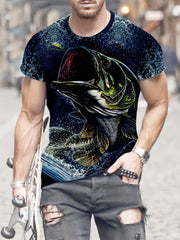 Fish 3D Pattern Print Men's Short Sleeve Tee - Men's Summer Clothes