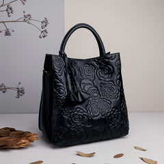 Vintage Floral Print Leather Women's Handbag Large Capacity Messenger Tote