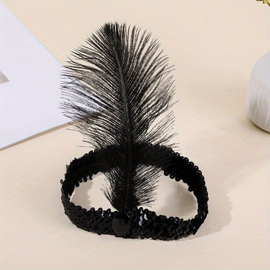 Feather Sequin Headband Crystal Head Piece Hair Accessory