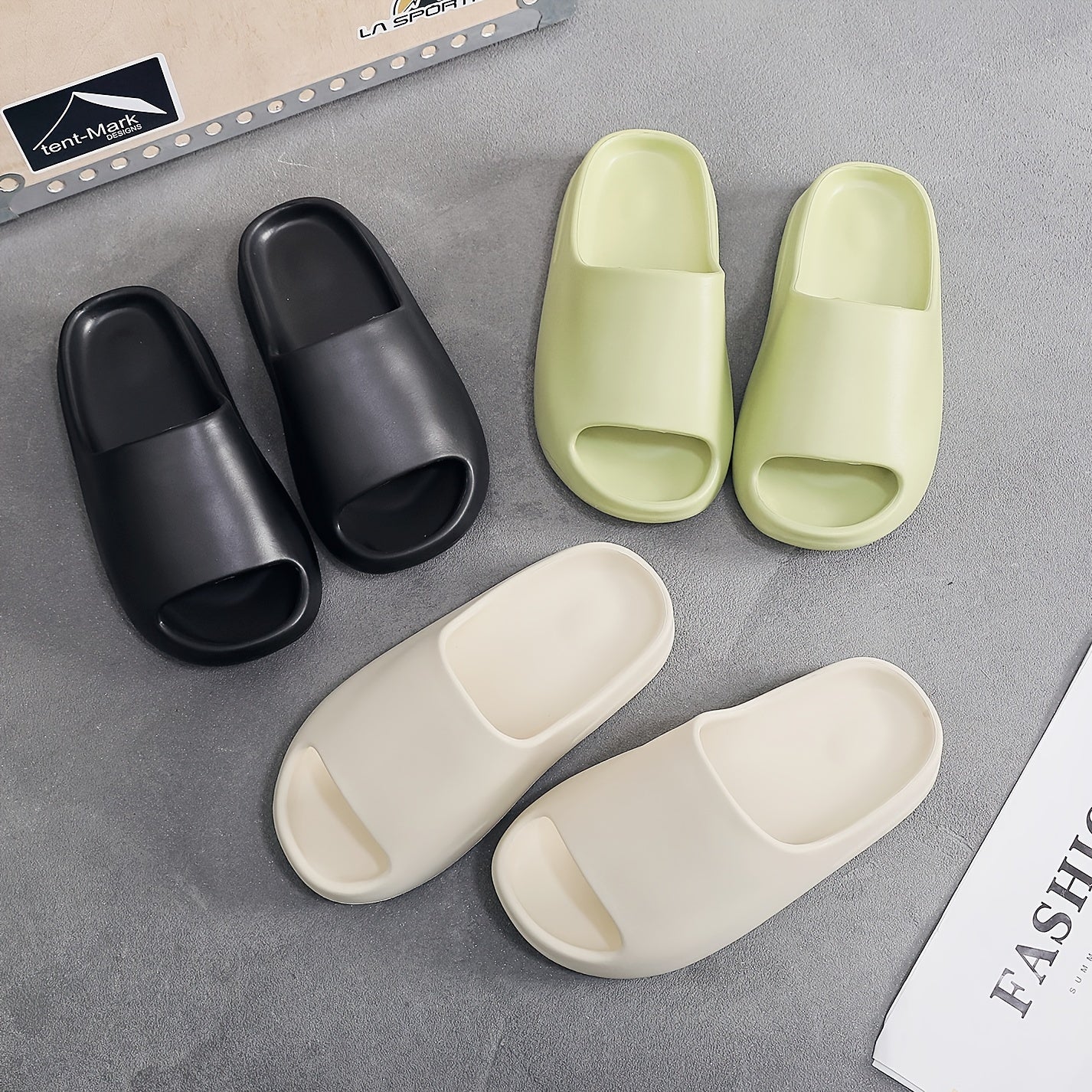 Solid Pillow Sandals Open Toe Quick Drying Slip On Slide Sandals
