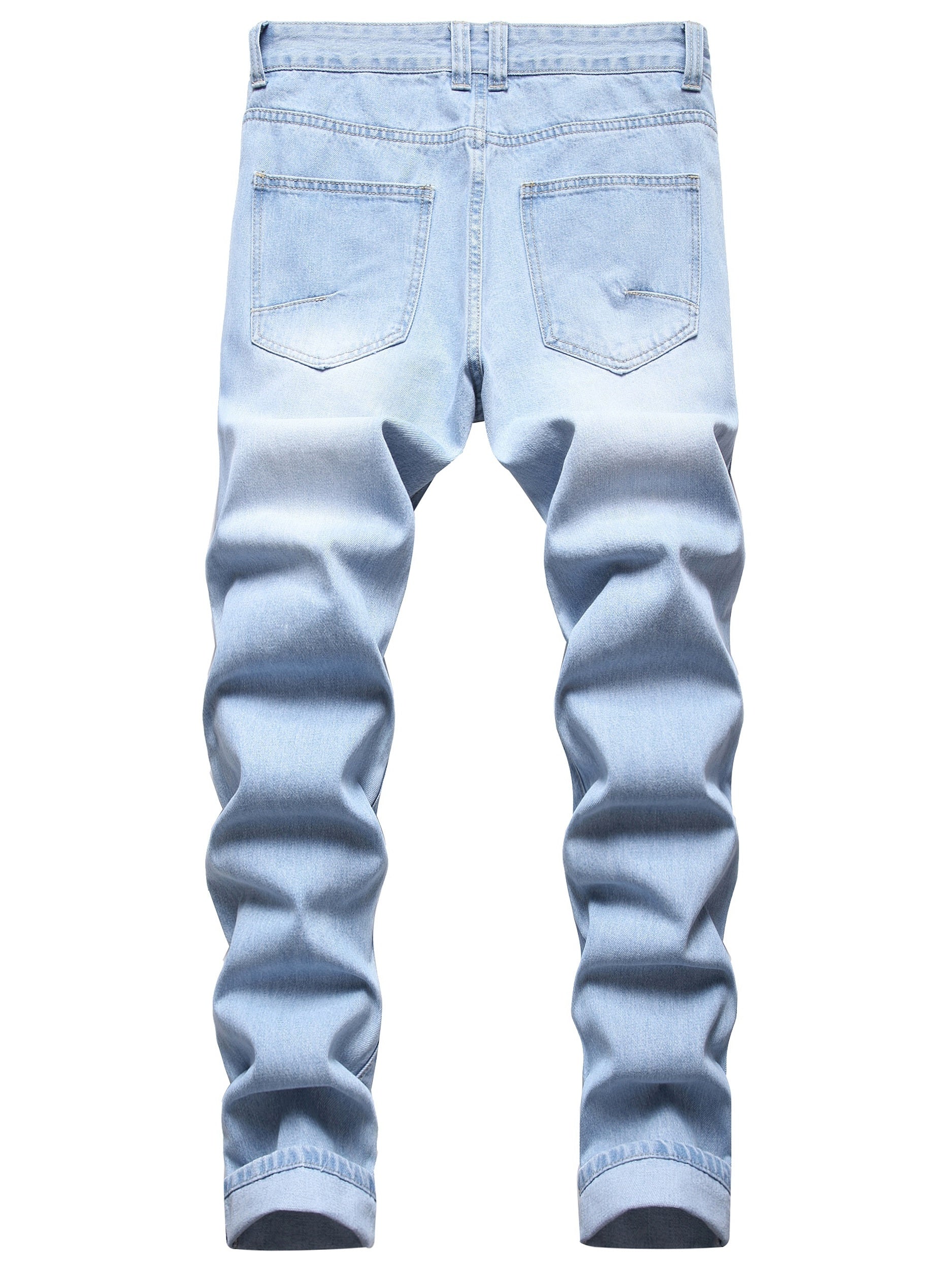 Men's Ripped Straight Regular Denim Jeans With Pockets