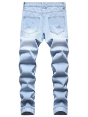 Men's Ripped Straight Regular Denim Jeans With Pockets