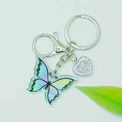 Girls Butterfly Keychain Sequin Heart Key Ring