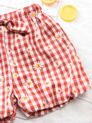 Girls Plaid Daisy Bow Elastic Waist Shorts Kids Summer Clothes