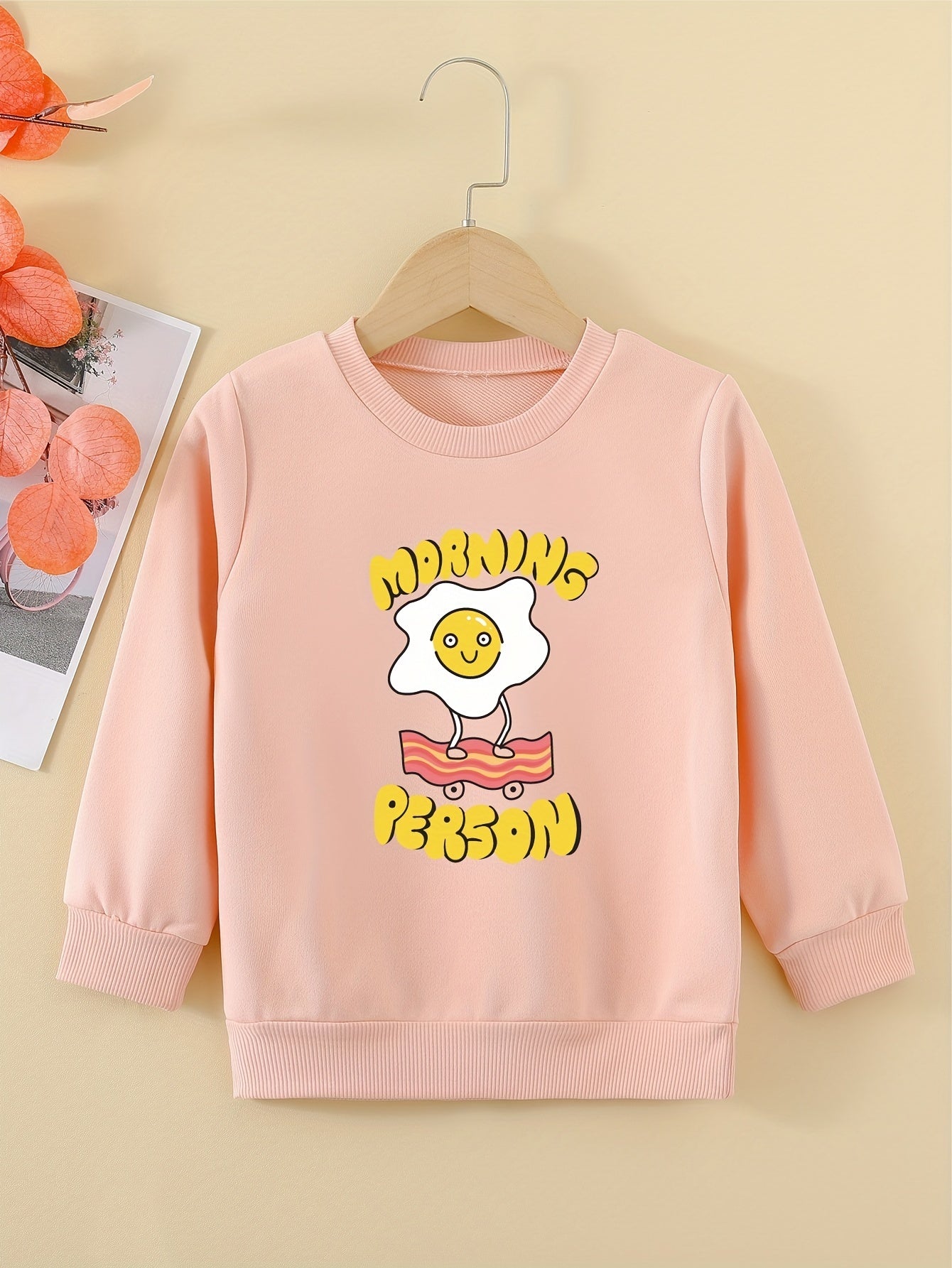 Fun Fried Eggs Graphic Girls Sweatshirt Casual Comfort Fit Kids Tops Pullover