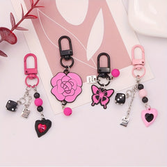 Pink Rose Keychain with Butterfly for Girls