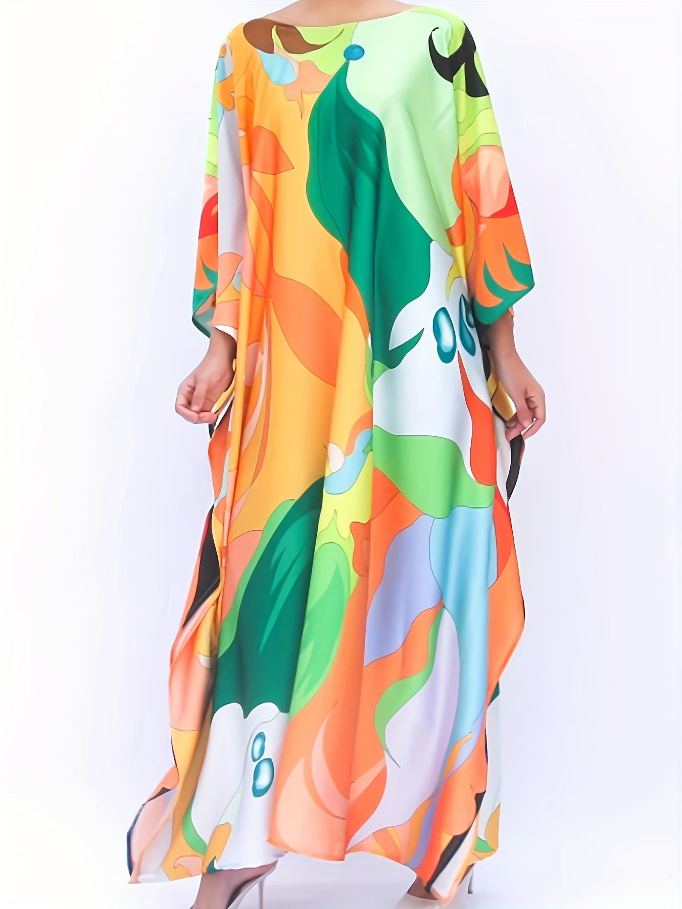 Modest Kaftan Dress Women's Plus Abstract Print Maxi Kaftan