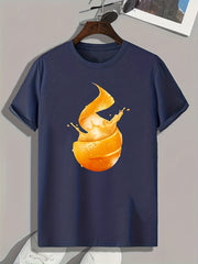 Men's Orange Pattern Print Slim Fit T-shirt