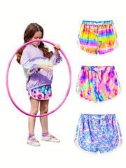 3pcs Girls Athletic Shorts Printed Kids Running Shorts