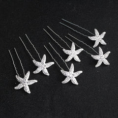 6pcs Bride Starfish Flower U-shaped Hairpin Wedding Headgear
