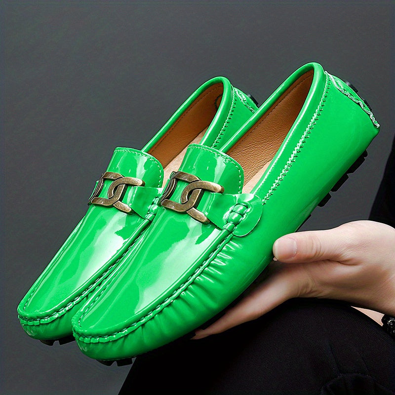 Men's Metallic Decor Loafer Shoes PU Leather Slip On Spring Summer