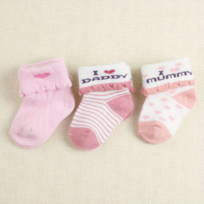 3 Pairs I Love Dad & Mom Socks Girls 0-3 Months
