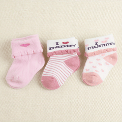 3 Pairs I Love Dad & Mom Socks Girls 0-3 Months