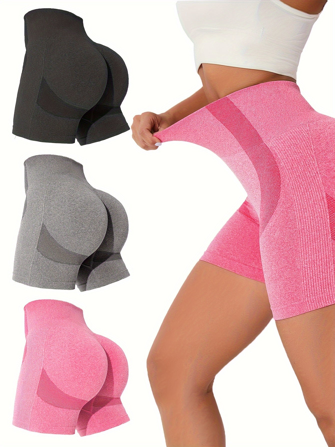 3pcs Seamless Yoga Shorts High Waist Sports Running Women's Activewear